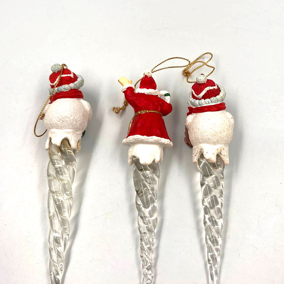 Vintage 90's Icicle Christmas Tree Ornaments Santa Snowman 3 Piece Lot - Picture 5 of 7